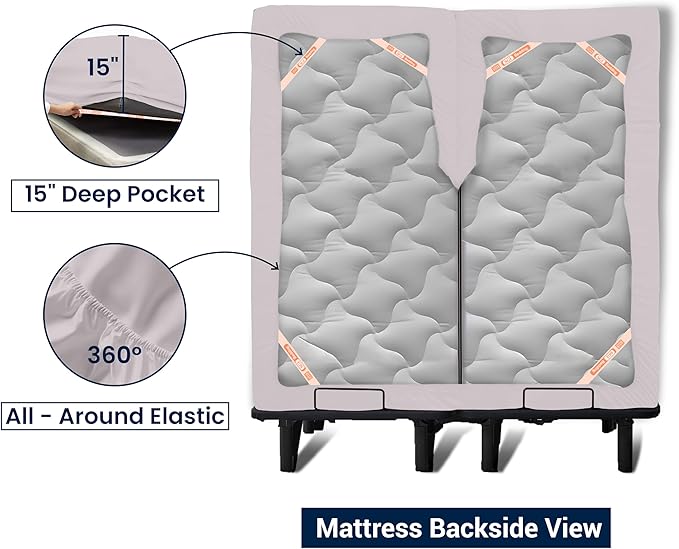 SGI bedding 36" King Split Top Flex Head Sheet 100% Egyptian Cotton Sheet Set 1000 Thread Count Flex Top Sheet for Adjustable Bed 4Pc Sheet Set 15" Deep Pocket for Sleep Number Bed - Light Grey