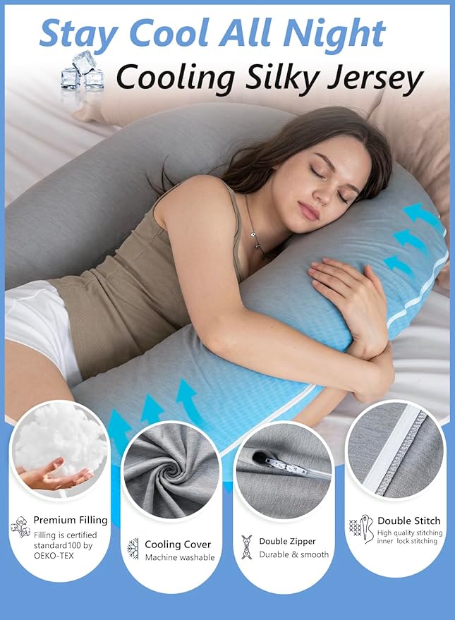Meiz Question Mark Body Pillow for Adults & Couples - Silky Soft Cover, Cooling Full Body Support for Side Sleepers, Back & Pregnancy, with Detachable Heart Hugging Pillow, Gray