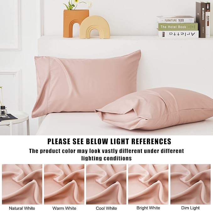 TELUS Pink Pillow Cases Standard Size 2 Pack, Bamboo Rayon Cooling Pillowcases with Envelope Closure, Cool Breathable Pillow Cover for Hot Sleepers & Night Sweats, 20x26 inch