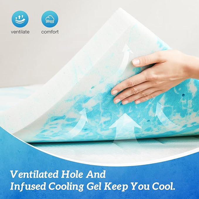 Sweetcrispy Memory Foam Mattress Topper Twin,3 Inch Thick Gel Infused Cooling Toppers Pad for Twin Size Bed, Sleeper Sofa, RV, Camper, CertiPUR US Certified, Ventilated and Breathable, Blue