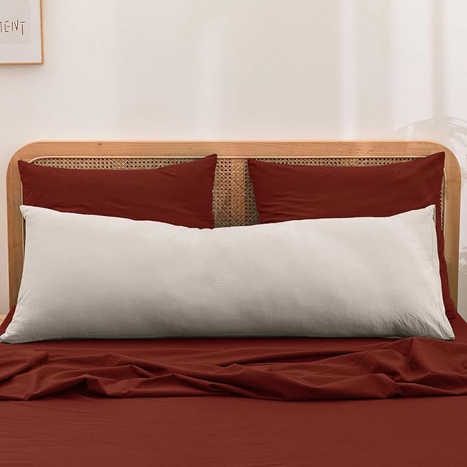 BESTOUCH 100% Washed Cotton Pillowcase for Hair and Skin Linen Feel Soft Comfortable Breathable 2 Set Pillow Case with Envelope Closure Solid Fired Brick Red Euro 26x26 Inches