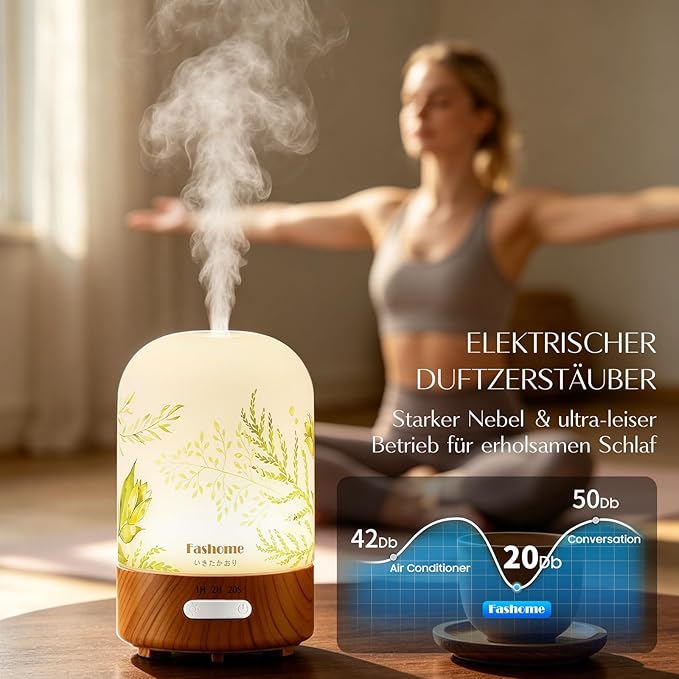 Essential Oil Diffuser, Hand Blown Glass Aromatherapy Diffuser, Ultrasonic Cool Mist Scent Aroma Humidifier, Diffuser Oil Machine Whisper Quiet with Auto Shut-Off for Home Bedroom Office(<25dB)