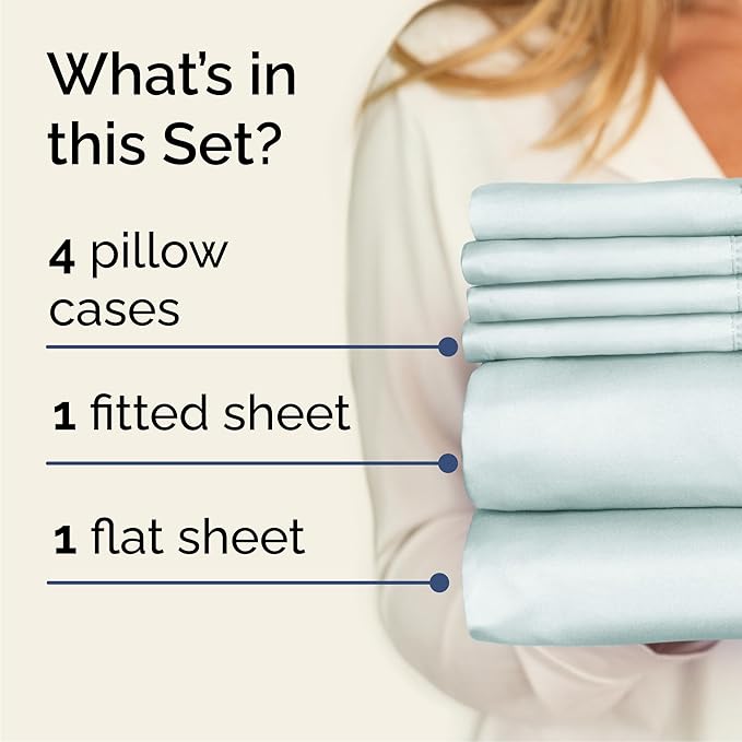Cal King 6 Piece Sheet Set - Comfy Breathable & Cooling - Hotel Luxury Bedding for Women, Men, Kids, Teens & Children - 1 Flat & 1 Fitted Sheet & 4 Pillowcases w/ Deep Pockets, Wrinkle Free - Ice Blue