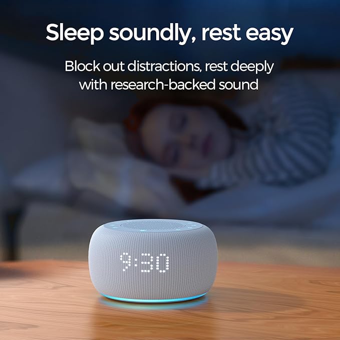 Buffbee Pro 2nd Gen – Upgraded to Rechargeable Battery | 3-in-1 Portable White Noise Sound Machine, Alarm Clock & Bluetooth Speaker for Sleep, Travel & Bedroom (Cloud Blue)