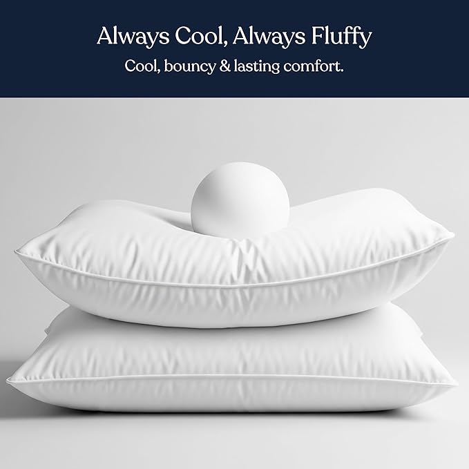 Bed Pillows Set of 2 GOTS Certified Organic Cotton Sateen Shell, Down Alternative Fill, Hypoallergenic, Cooling & Breathable, GOTS + Oeko-TEX + GRS, Eco-Friendly, Standard 20"x28"