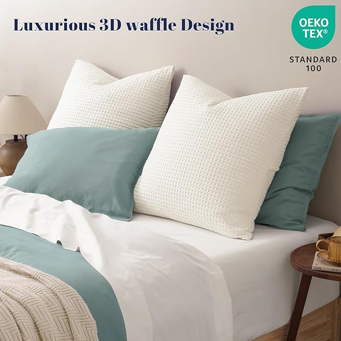 PHF Ultra Soft Waffle Weave Euro Shams Pillow Covers 26" x 26" 2 Pack, No Insert, Breathable Skin-Friendly Euro Throw Pillow Covers for Bed Couch Sofa, Coconut White