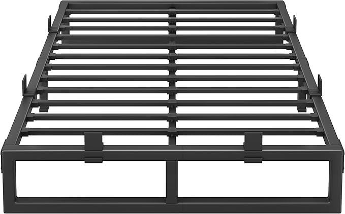 Queen Bed Frame, 12 Inch Metal Platform Bed Frames with Squeak Free U-Slot Design, 6 Non-Slip Guards, 3500lbs Heavy Duty Steel Slat Support, No Box Spring Needed, Under Bed Storage, Black
