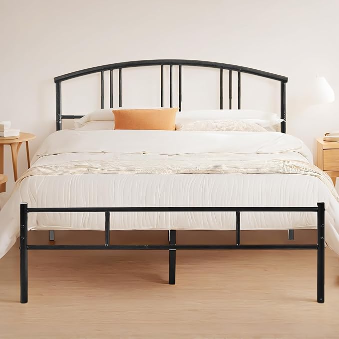 VECELO Queen Bed Frame with Headboard and Footboard, 14 Inch Metal Platform Mattress Foundation, Sturdy Premium Steel Slat/No Box Spring Needed