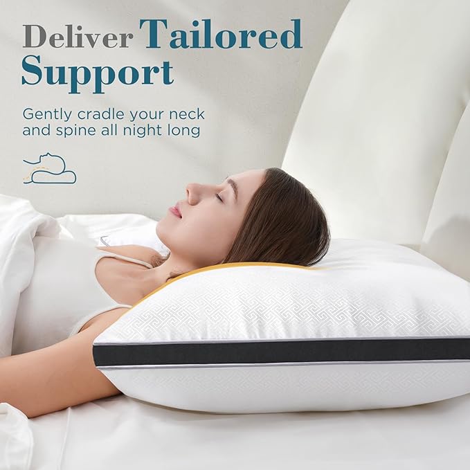 viewstar Bed Pillows Standard Size Set of 2, Firm Support Down Alternative Gusseted Pillows for Side, Back, or Stomach Sleepers, Black