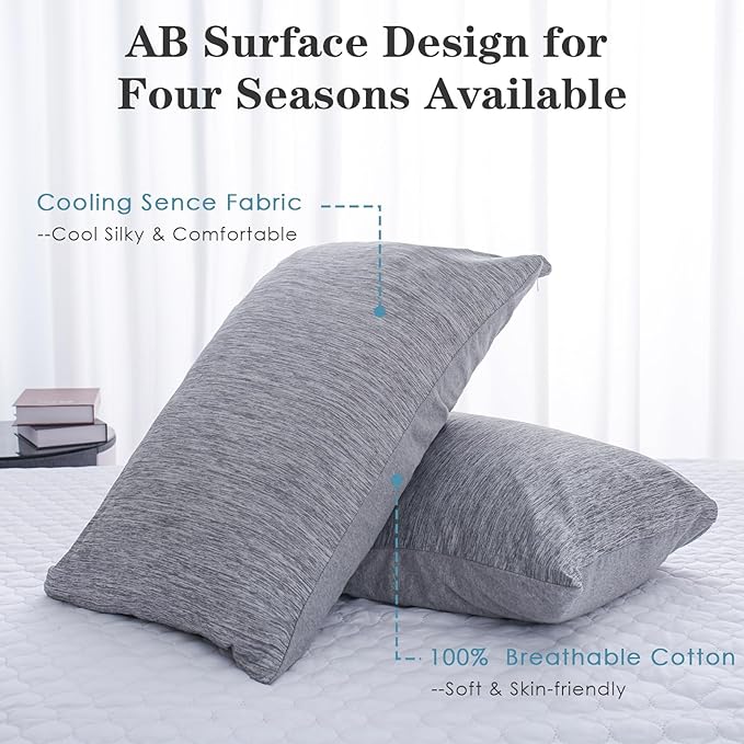 CHOSHOME Cooling Pillow Cases Zipper Pillow Covers Q-Max > 0.45 Zippered Pillowcases for Hot Sleepers, Soft, Breathable, Skin-Friendly, 4 Pack (Queen, 20"x30", Grey)