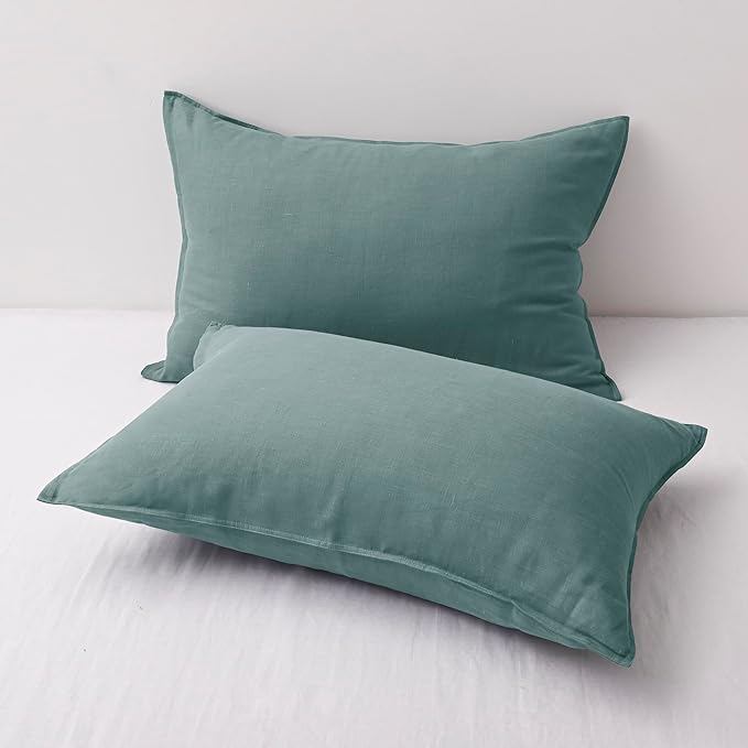 CHUFFED Linen Pillowcases 2 Pack 100% Linen Standard Pillow Cases, Breathable and Cooling Washed Pillowshams with Zipper Closure, 20x30 Inches,Aqua