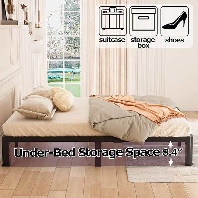 Bilily 10 Inch Low Bed Frame King with Round Corner Legs,3500 LBS Heavy Duty Low Profile King Size Bed Frame Metal Platform, No Box Spring Needed, Easy Assembly, Noise-free, Headboard Compatible,Black