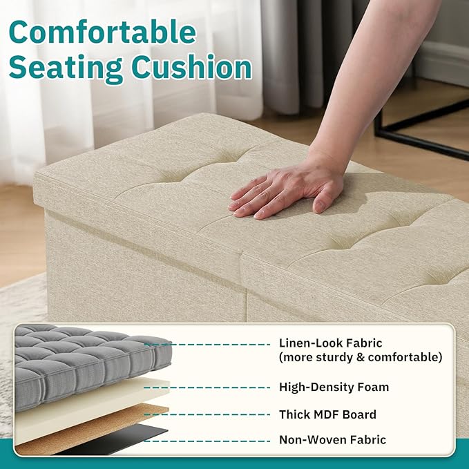 30-INCH Storage Ottoman Bench, Footrest with Storage, End of Bed Bench Coffee Table for Living Room, Bedroom, Entryway, Beige
