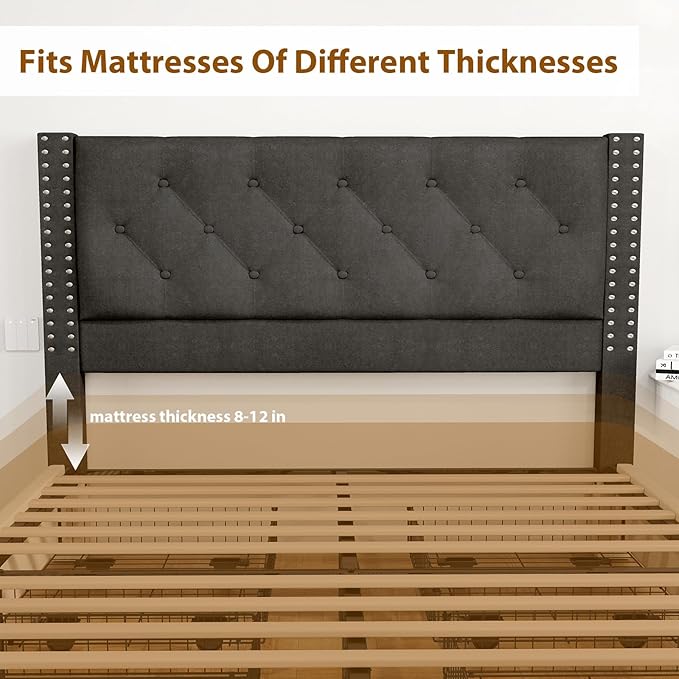 EVLIQUIL Bed Frame Full Size with 4 Storage Drawers, Upholstered Headboard & Frame, Sturdy Metal Frame & Wood Slats, Platform Bed Frame No Box Spring Needed, Easy Assembly, Black