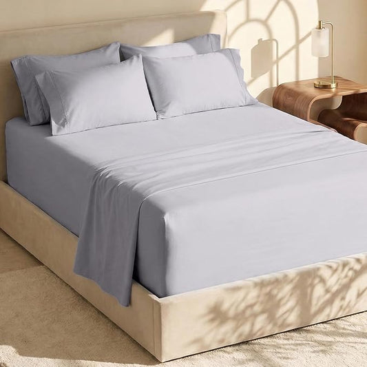 Hearth & Harbor Fits Mattress up to 21", Double Brushed Bedding Sheets & Pillowcases, Microfiber, Light Lavender, Split King Size