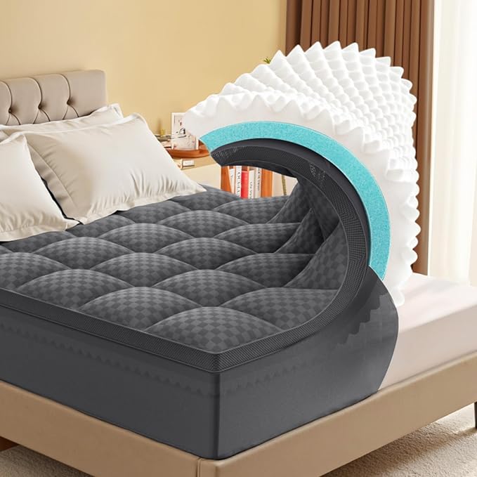 Full Size Mattress Topper, 4.5 Inch Memory Foam Mattress Topper for Back Pain, 2.5" Cooling Memory Foam Soft and Supportive + 2" Pillow Top Mattress Pad Cover, with 8-21" Deep Pocket, Dark Gray