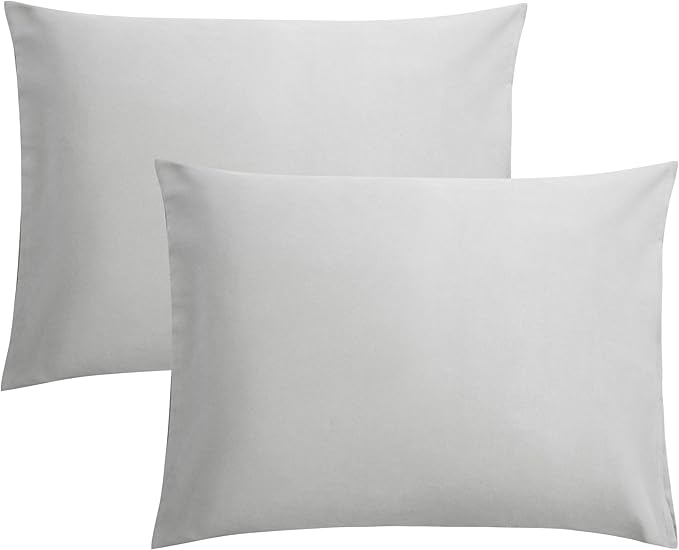 FLXXIE Pillow Cases Standard Size, Soft Microfiber Pillow Covers with Envelope Closure, Wrinkle, Stain Resistant Pillowcases, 2 Piece Set, 20x26, Light Grey