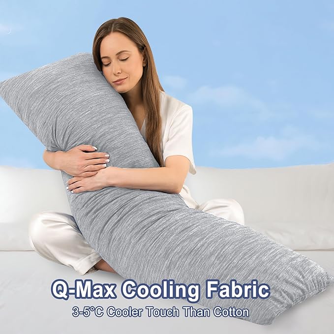 DWCN Cooling Body Pillow for Adults, 20x54 Inch Light Grey - Shredded Memory Foam Body Pillow with Removable & Adjustable Filling, Full Body Support for Side Sleepers, Pregnancy & Pain Relief