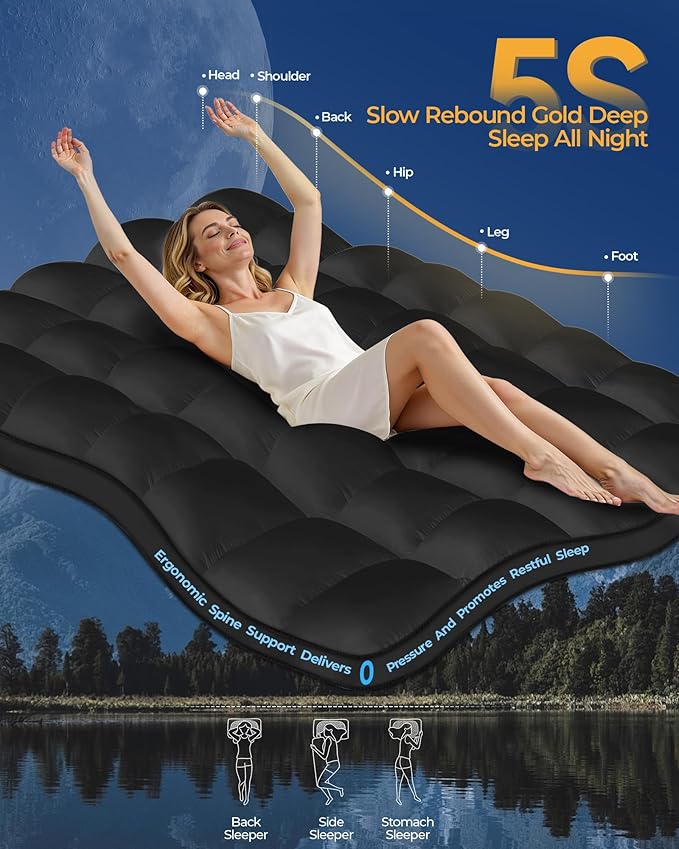 KAYFIA King Mattress Topper, Extra Thick Mattress Pad Cover for Deep Sleep,3D+7D Snow Down Alternative Fill Overfilled Plush Pillow Top Mattress with 8-23 Inch Deep Pocket-Black