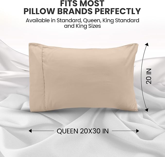 Utopia Bedding Queen Pillow Cases - 2 Pack - Envelope Closure - Soft Brushed Microfiber Fabric - Shrinkage and Fade Resistant Pillow Covers Queen Size 20 X 30 Inches (Queen, Beige)