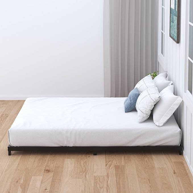Nailsong 4 Inch Bed Frame Full Low Profile, Full Size Metal Bed Frame No Box Spring Needed, Heavy Duty Metal, Easy Assembly, Black