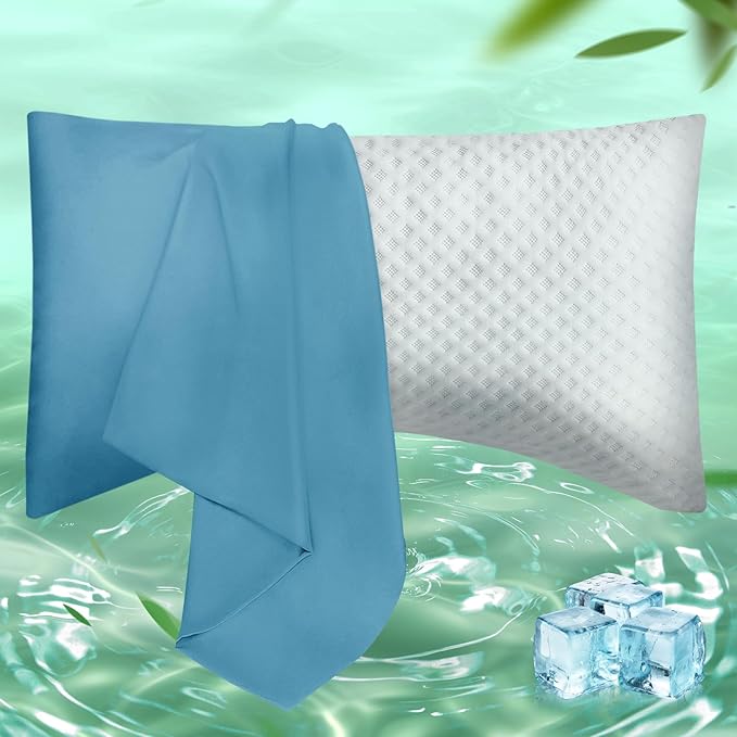 Curved Pillow Case King Size, Side Sleeper Pillow Cases Cover Cooling Rayon Derived from Bamboo with Zipper for hot Sleepers Hair and Skin, Breathable Silky Soft Pillowcase 1 Pack 20 * 36 Inches