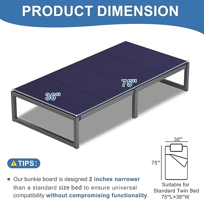 Lutown-Teen Bunkie Board Twin Under Mattress High-Density Polymer Twin Size Bunkie Board Anti-Sag, Breathable, Moisture Resistant, Noise Minimizing, Blue