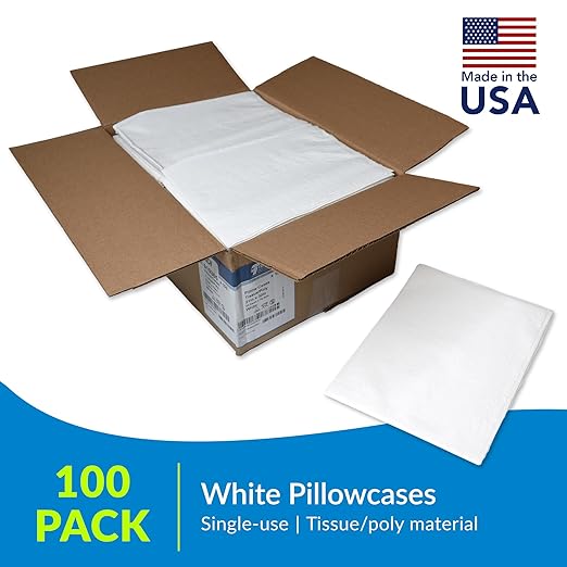 TIDI 919365 Disposable Pillowcases, White, 21” Wide x 30” Long (Pack of 100) ― Single-Use Pillowcases ― Tissue with Poly Back to Help Prevent Leak-Through ― Pebble Embossed ― Medical Supplies