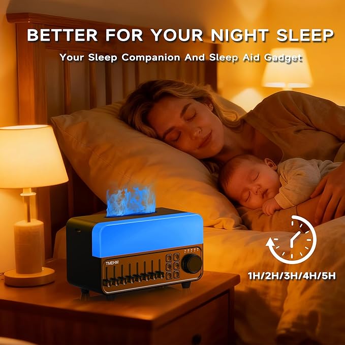 TMEHM 4-in-1 Sleep Sound Machine with White Noise & 8 Nature Sounds, Bluetooth Speaker, Night Light & Aroma Diffuser with Timer for Baby, Kids and Adults (Matte Black)
