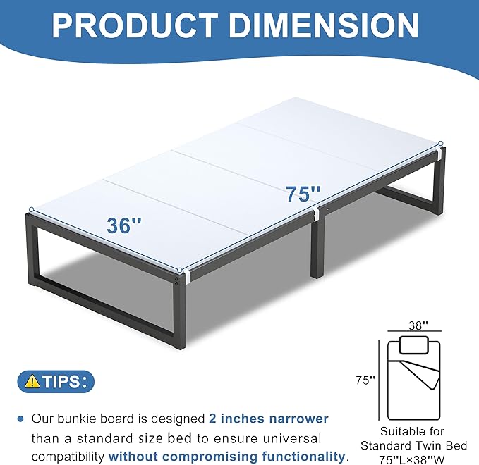 Lutown-Teen Bunkie Board Twin Under Mattress High-Density Polymer Twin Size Bunkie Board Anti-Sag, Breathable, Moisture Resistant, Noise Minimizing, White