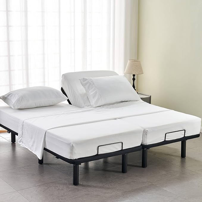Kingnex Striped Split California King Sheets Sets for Adjustable Bed with Deep Pocket 5 Pieces Include 2 Cali Twin XL Fitted Sheets 1 Flat Sheet 2 King Size Pillowcases White