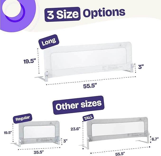 ComfyBumpy 2-Pack Bed Rail for Toddlers 55.5" L x 19.5" H | Toddler Bed Rails for Twin, Full, Queen & King Mattress Size | Swing Down Rail Guard | Mattress Side Rail for Kids | White