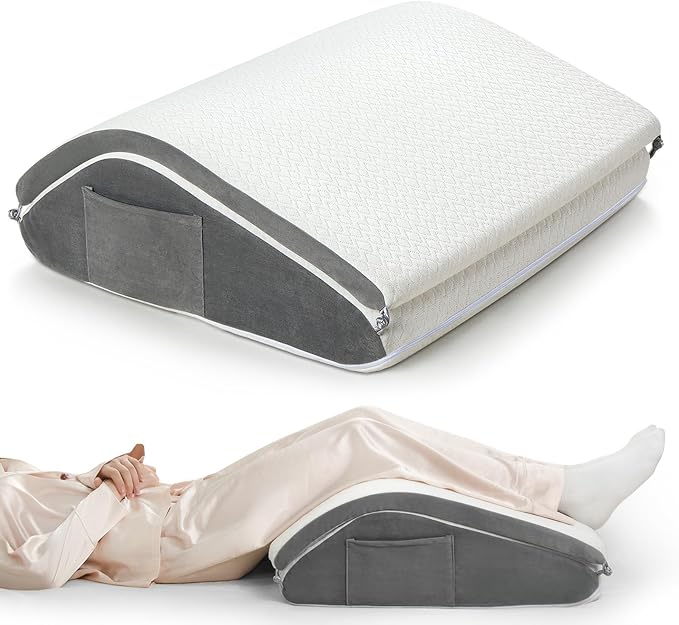 Vekkia Knee Wedge Pillow for Back Sleeping, Dual-Layer Knee Pillow with Dual Handles, Adjustable Elevation Pillow for Legs Post-Surgery, Knee Support, Lower Back Pain Relief, Blood Circulation