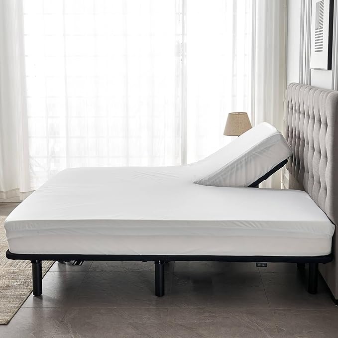 Waterproof 32-34 Split Top King Mattress Protector for Adjustable Bed Flex Head Fitted Sheet Style with Elastic Deep Pocket Mattress Cover Split Top King