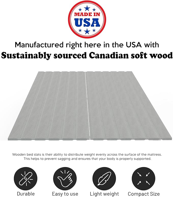 Treaton, 0.75-Inch Heavy Duty Vertical Wooden Bunkie Board/Bed Slats with Cover, Enhance Mattress Support, Queen(60"), Grey
