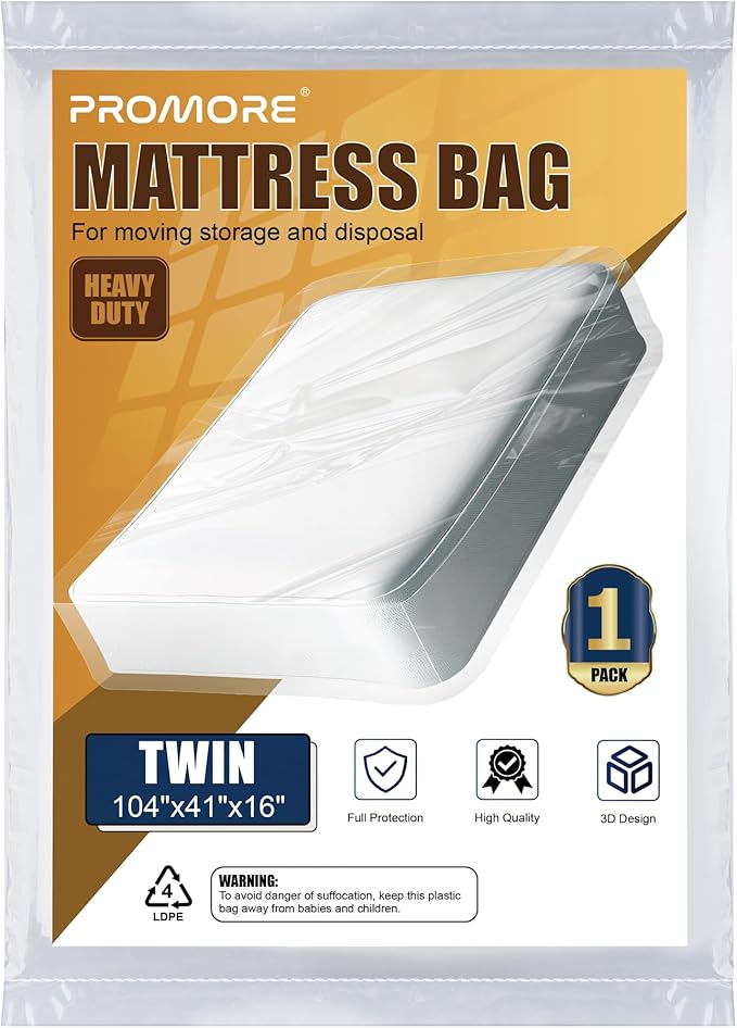 Mattress Bag for Moving Storage, Waterproof Plastic Mattress Protector Covers - Twin/Twin XL Size (3 Mil Thick)