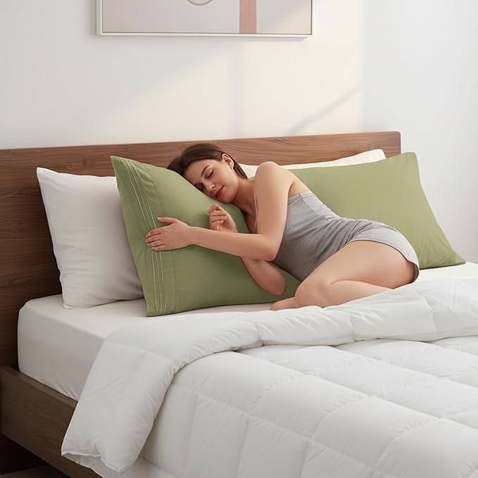 Elegant Comfort Luxury Ultra-Soft 1-Piece Body Pillowcase - 1500 Premium Hotel Quality Microfiber Double Brushed - Wrinkle Resistant, Body Pillowcase Size, Sage/Green