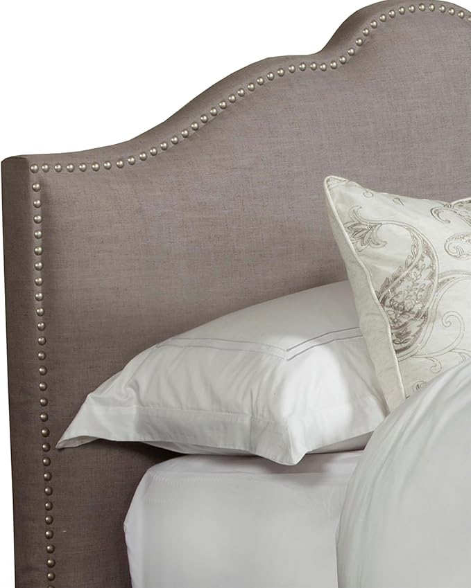 Pemberly Row Traditional Upholstered King Bed, Polyester-Linen Fabric, Falstaff Gray Finish, Nailhead Trim, Kiln-Dried Hardwood Frame, 80"x89"x54", Elegant Bedroom Furniture for Adjustable Bed Frames