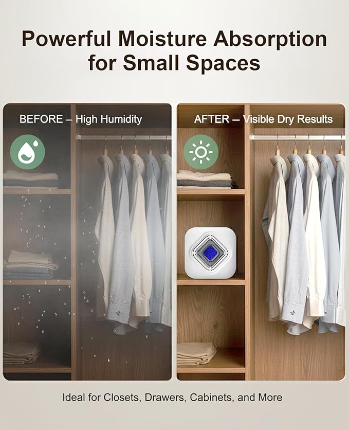 Pack of 2 ATKMAYI Dehumidifier for Bathroom with Color-Changing Beads, Rechargeable Small Dehumidifier for Closet, Portable Gun Safe Dehumidifier Ideal for Spaces up to 35 Sq.Ft Coverage