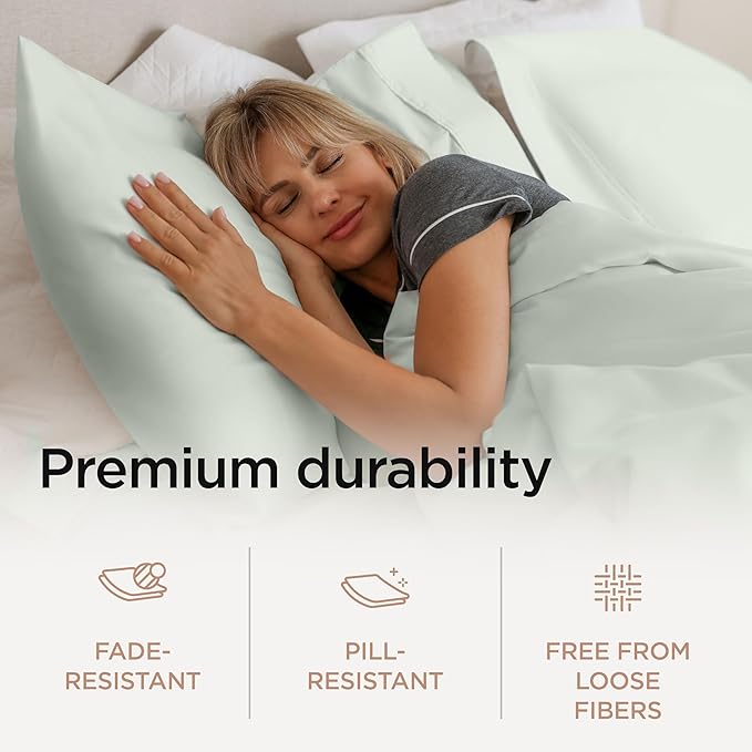 Threadmill Pillow Cases Standard Size | 1200 Thread Count 100% Supima Cotton Pillow Covers, Luxury Smooth Solid Sateen, Seaglass