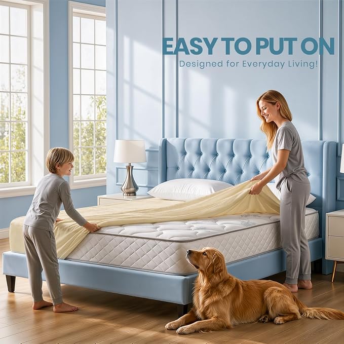Twin XL Size Mattress Protector Waterproof, Premium 200 GSM Terry Mattress Cover, Soft & Breathable Bed Cover, Fitted Sheet Style Stretchable Deep Pockets 15" by Utopia Bedding (Beige)