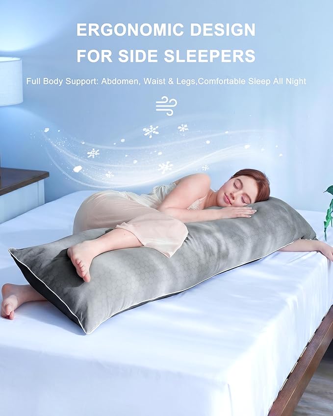 YZ HOME Cooling Body Pillow for Adults, Cold Touch Fabric, Blue Shredded Memory Foam, Support for Side Back Stomach Sleepers, Removable Washable Cover(Dark Grey,20x54 inch)