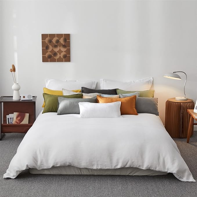 Simple&Opulence 100% Linen Lumbar Pillow Cover 12 x 20 Inches Set of 2 Rectangular Decorative Throw Cushion Cover for Couch Sofa Bed Living Room Office Soft Breathable Farmhouse - Rust