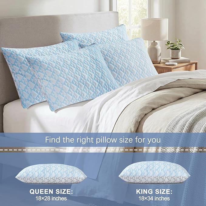 Cooling Shredded Memory Foam Pillows: Adjustable Bed Pillows for Sleeping, Queen Size Set of 2, Customizable Loft & Firm Support for Side Back Stomach Sleepers