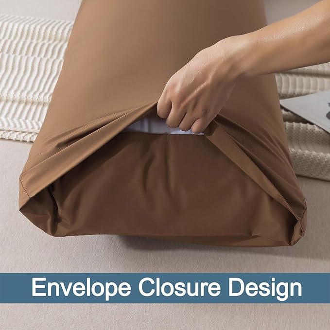 WhatsBedding Body Pillow Cover Cotton Fabric, Long Pillowcase Breathable & Skin-Friendly, Envelope Closure - Coffee (20x54 inch)