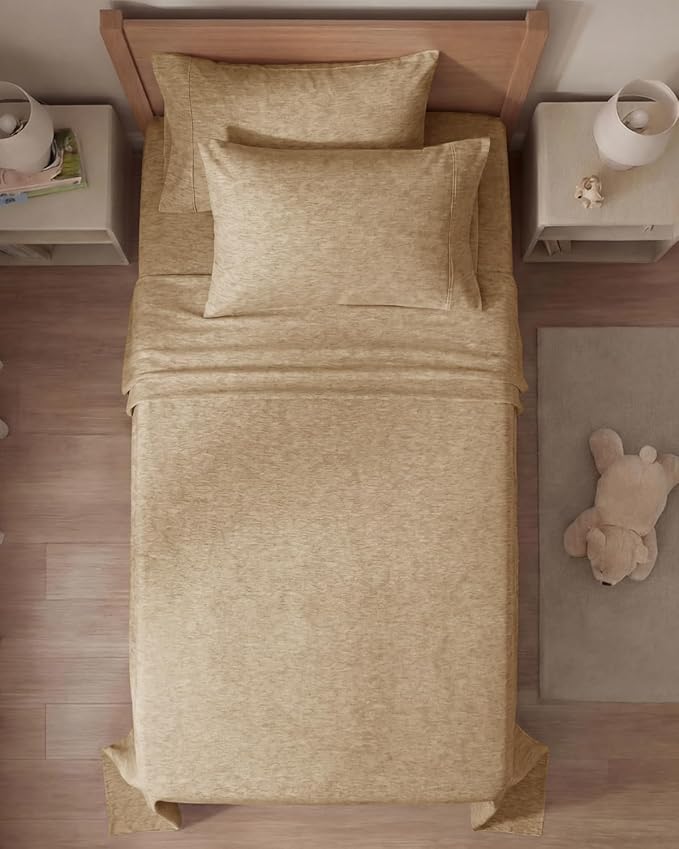 Twin 4 Piece Sheet Set - Comfy, Breathable & Cooling - Soft Hotel Luxury Bedding for Women, Men, Kids, Teens and Children - 1 Flat & 1 Fitted Sheet & 2 Pillowcases with Deep Pockets - Heathered Tan