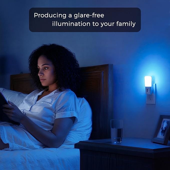 LOHAS-LED Blue Night Light Plug in, 2 Pack Dimmable LED Night Lights, Decorative Wall Blue Light, Dusk to Dawn Sensor, Adjustable Brightness for Kids Room, Hallway, Bathroom,Bedroom