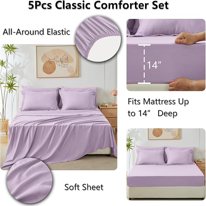 CozyLux Twin XL Comforter Set Light Purple - 5 Pieces Twin Extra Long Bed in a Bag for College Dorm, All Season Bedding Set for Girls and Boys, Soft Bed Set with Comforter, Sheets, Pillowcase & Sham