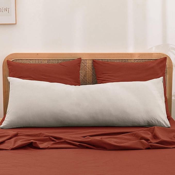 BESTOUCH 100% Washed Cotton Pillowcase for Hair and Skin Linen Feel Soft Comfortable Breathable 2 Set Pillow Case with Envelope Closure Solid Burnt Brick Red Euro 26x26 Inches