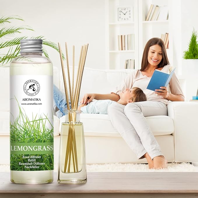 Lemongrass Reed Diffuser Refill, Natural Essential Lemongrass Oil 6.8 Fl Oz - Fresh & Long Lasting Fragrance - Best Reed Diffuser Oil Refill for Aromatherapy - Home - Office - Restaurant